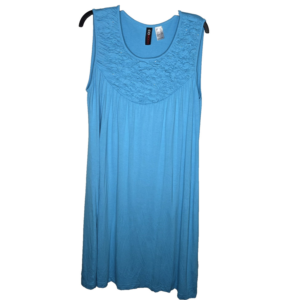 Comodo Womens Large L Aqua Blue Sleeveless Nightgown Knee Length